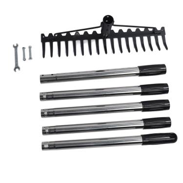 Imagem de Ancinho de jardim Vomeko, 17 dentes multifuncional ajustável destacável ferramenta de ancinho H EAD de metal, ancinho de mão longo, para afrouxar o solo, coleta de folhas, (5 Seção)