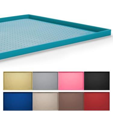 Imagem de Hubulk Tapete de alimentacao para caes, jogo americano de silicone para racao e tigela de agua, maquina de lavar louca, borda elevada para evitar derramamentos, bandeja impermeavel antiderrapante para parar bagunca no chao (60 cm x 40 cm x 1,2 cm, verde e azul-petroleo)