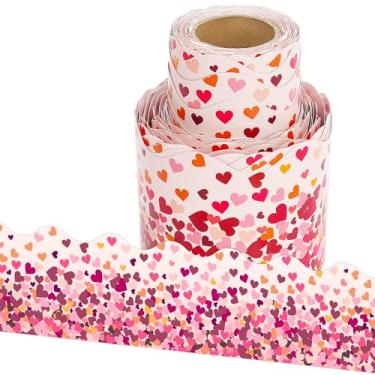 Imagem de Lucleag Rolo de borda de quadro de avisos do dia dos namorados, acabamento de borda de boletim de coração dos namorados para dia dos namorados, casamento, aniversário, escola, sala de aula,