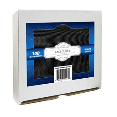 Imagem de Ambiance By Crystalware Facas de plástico descartáveis pesadas, talheres de plástico resistente de qualidade alimentar, talheres, (pacote com 100, preto)