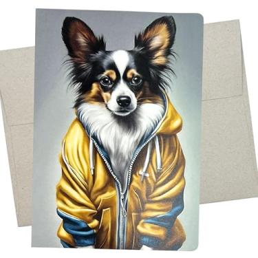 Imagem de Whitman and Daughter Papillon Cartão de fato de treino, cartão de aniversário Papillon (1 cartão premium, 12 x 17 cm) cartão engraçado de cachorro em branco para todas as ocasiões, como pensar em você