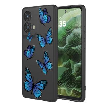 Imagem de HTXWXJC Capa de celular para Moto G35, capa para Motorola G35 à prova de choque flexível bumper TPU capa macia padrão borboleta capa de telefone para Motorola Moto G35 borboleta preta