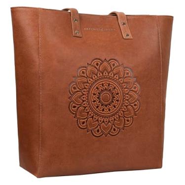 Imagem de ANTONIO VALERIA Bolsa de ombro feminina de couro Ava com alça superior, Sequoia lavada oleosa, Medium