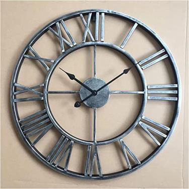 Imagem de Relógios de parede modernos de metal, vintage, redondo, silencioso, sem tique-taque, relógio com números romanos para sala de estar/quarto/decoração de parede de cozinha