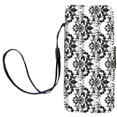 Imagem de Rikki Knight Capa carteira Shabby Chic preta sobre branco damasco flip com aba magnética para Apple iPhone 5c