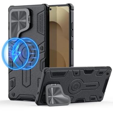 Imagem de Nillkin Capa magnética para Galaxy S25 Ultra, compatível com MagSafe, proteção de nível militar, suporte de câmera, preta