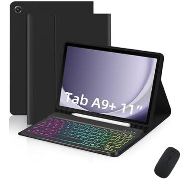 Imagem de Camada de teclado para Galaxy Tab A9 Plus 11 ", Touchpad Layer Back Round Keys e Mouse Teclado de cor agradável removível Touch Keyboard Layer-preto