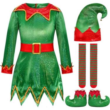 Imagem de Costumerry Fantasia De Elfo Para Meninas, Vestido De Elfo Para Crianças, Roupa De Natal (Verde, 7 A 8 Anos)