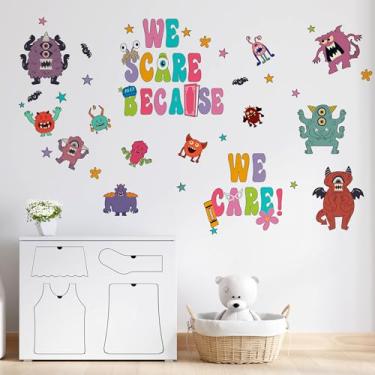 Imagem de Adesivos de parede de monstros para crianças, adesivos de parede de monstros para quarto de crianças, We Scare Because We Care Stickers, adesivos removíveis de monstros para berçário de bebê, quarto,