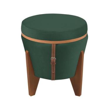 Imagem de Puff Baú Multifuncional Tampo Amadeirado Veludo Verde - Big Stock
