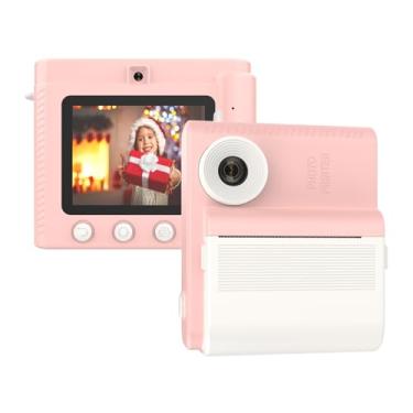 Imagem de Câmera de impressão instantânea infantil Câmera digital para crianças Câmera de vídeo digital 1080P Lente dupla Tela IPS de 2,8 polegadas Bateria integrada Molduras para fotos com 3 rolos de papel