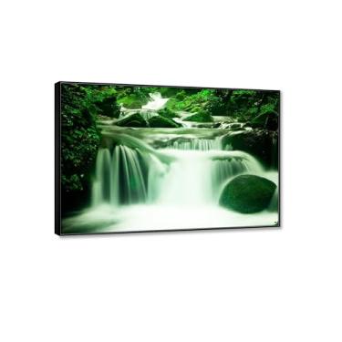 Imagem de Pintura em cascata arte de parede em tela verde cachoeira natureza paisagem impressão em tela grande arte pronta para pendurar arte de parede para sala de estar quarto decoração de parede 80 x 120 cm