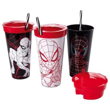 Imagem de Copo com Compartimento e Canudo Homem Aranha, Preto, 540 ml, Plasútil