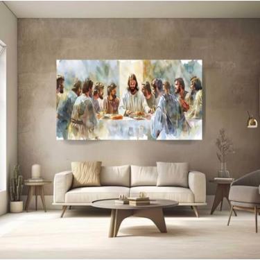 Imagem de Quadro 100x70 Santa Ceia Jesus Aquarela Sala Igreja Moderno Canvas