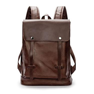 Imagem de Mochila retrô masculina bolsa para laptop mochila de luxo de couro para homens bolsas de ombro(Brown)