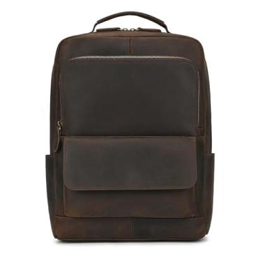 Imagem de Mochila de couro genuíno para homens mochila de couro vintage mochila masculina(Brown)
