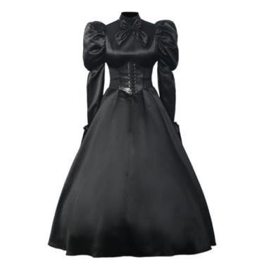 Imagem de UniqKaliber Fantasia feminina medieval vitoriana retrô colonial justa vestido de baile gótico (cinto e três aros incluídos)