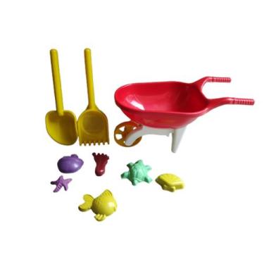 Imagem de Carrinho De Mão De Praia Grande Com Pá E Rastelo+6 Forminhas - star go