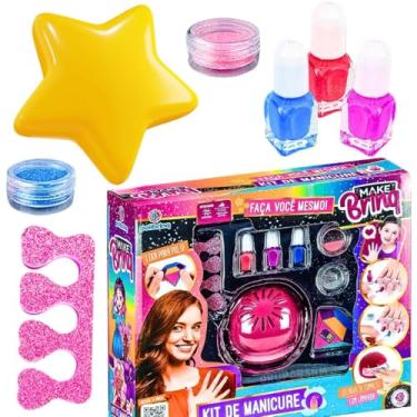 Imagem de Kit brinquedo manicure salão de beleza infantil esmalte glitter brilhante lixa + cabine estufa secadora de unhas presente menina 3 anos dia das crianças aniversário natal