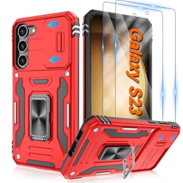 Imagem de ATUMP Capa para Samsung Galaxy S23 com [pacote com 2] protetor de tela HD e capa de câmera deslizante, anel de rotação de 360° [grau militar] capa protetora à prova de choque para Galaxy S23 5G 6,1