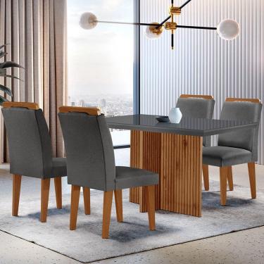 Imagem de Sala De Jantar Mesa Olímpia 120cm Mdf Vidro Canto Reto Com 4 Cadeiras Athenas Grafite Com Imbuia