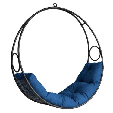 Imagem de Cadeira De Balanço Lua Suspensa Em Fibra Sintética Preto/azul