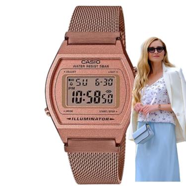 Imagem de Relógio de Pulso Casio Feminino Pequeno Casual Quartz Prova Dágua 50 Metros Estiloso Digital Aço Inóx Revestido Ouro Rosa Metálico Rose Gold B640WMR-5
