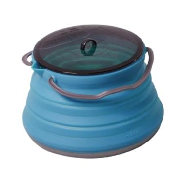 Imagem de oshhni Potão de caldeira de chaleira dobrável de camping portátil com tampa de 1,5l bule de silicone bule de cozinha para churrasco para churrasqueiras para, Azul