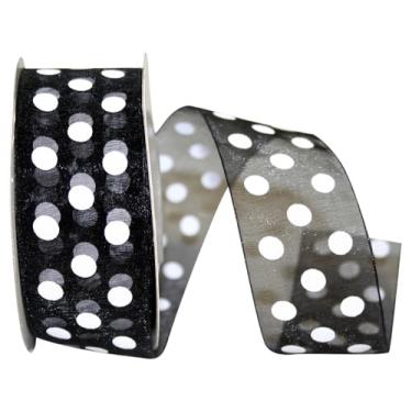 Imagem de Reliant Ribbon 25639-984-09J Fita Asprin de chiffon, 3,3 cm X 25 jardas, preto/branco