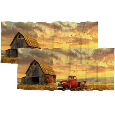 Imagem de Cortina de janela com isolamento térmico para caminhonete rústica, celeiro rústico, antigo, casa de fazenda, país ocidental, varão, bolso, cortinas para sala de estar, cozinha, café, banheiro, 137 x