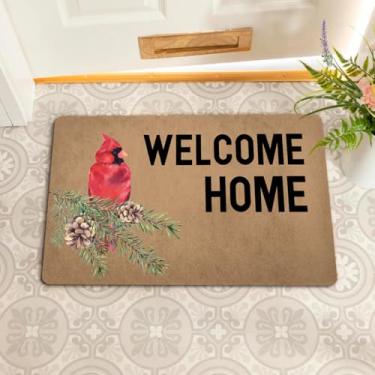 Imagem de Capacho de boas-vindas engraçado Welcome Home, design de pássaro vermelho cardeal decoração de pátio decoração externa tapetes de entrada com borracha antiderrapante tapete de presente de aquecimento