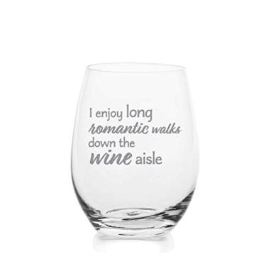 Imagem de Lushy Wino – I Enjoy Long Romantic Walks Down The Wine Aisle – Taça de vinho de 510 g com frases engraçadas em caixa de presente