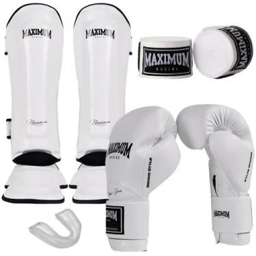 Imagem de Luva Muay Thai New Classic White + Caneleira Muay Thai Classic White +