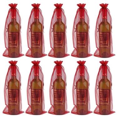 Imagem de Bezall 20 peças de cordão de organza para garrafa de vinho bolsa de Natal para sacos de presente decoração de festa 5,5 x 14,5 polegadas, Vinho, 14 x 37cm / 5.5 x 14.6"