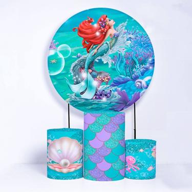 Imagem de Kit Painel de Festa Redondo de 1,50m e Trio de Cilindros Ariel - Fera Print