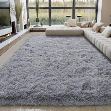 Imagem de KING DARE Tapetes de área cinza 22 x 30 cm para sala de estar, tapete grande peludo felpudo macio, antiderrapante, lavável, moderno, grande, tapete para quarto, decoração de casa, estética