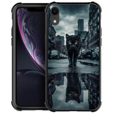 Imagem de CARLOCA Capa compatível com iPhone XR, capa de gato preto Street Reflection para iPhone XR para meninas e meninos, design gráfico moderno à prova de choque anti-arranhões capa de proteção contra