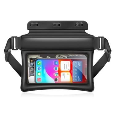 Imagem de MINSLIS Bolsa impermeável para celular com alça de cintura ajustável, bolsa seca flutuante IPX8 de grande capacidade para praia, passeios de barco, caiaque, natação, snorkeling, preto