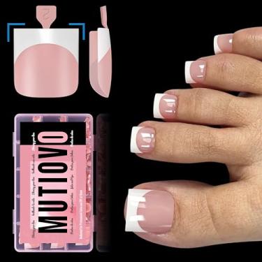 Imagem de MUTIOVO Pontas De Unha Francesas De Pressão, Extensão De Unha Postiça Em Gel Macio Pré-Desenhada Sharp Square, Primer E Base Pré-Aplicados Rosa Bebê, Acrílico De Cobertura Total Para Faça Você Mesm