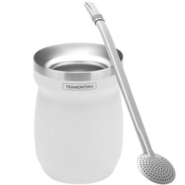 Imagem de Kit Cuia Térmica Tramontina em Inox Branca + Bomba de Chimarrão - Tram
