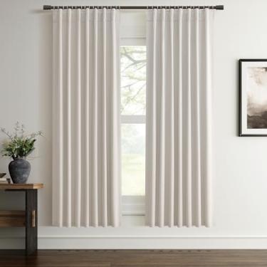 Imagem de Cortinas Black Out 182 cm de comprimento 1,8 m de comprimento, conjunto de 2 painéis, fofo, creme blackout, bege, linho, visual de linho, sala de estar, escurecimento para quarto, cortina com