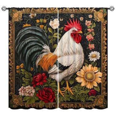 Imagem de Cortinas rústicas de galinha William Morris Flores Retro Country Window Treatment para cozinha, café, sala de jantar, decoração vintage, cortinas de janela 106,7 cm L x 114,3 cm C