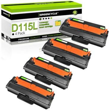 Imagem de Pacote com 4 cartuchos de toner preto de reposição Greencycle compatíveis com Samsung MLT-D115L D115L SL-M2820DW SL-M2870FW SL-M2880FW Xpress M2670 M2820 M2870 Impressora a laser