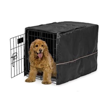 Imagem de MidWest Homes for Pets Capa de caixa de cachorro média, capa de canil de privacidade de poliéster preto cabe na maioria das caixas de 76 cm, lavável na máquina, reduz latidos e mastigação, CVR-30