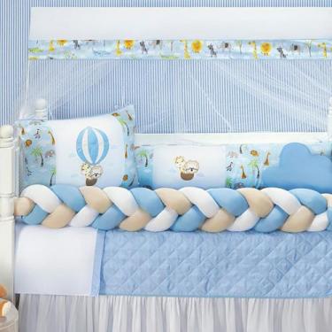 Imagem de Kit Berço Safari Menino 11 Peças Estampado de bichinhos + Naninha - JM
