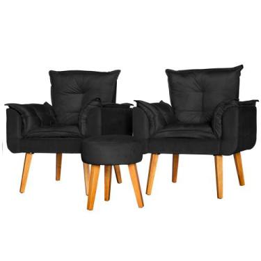 Imagem de Conjunto 2 Poltronas Para Sala Decorativa Opala e Puff Redondo Suede P