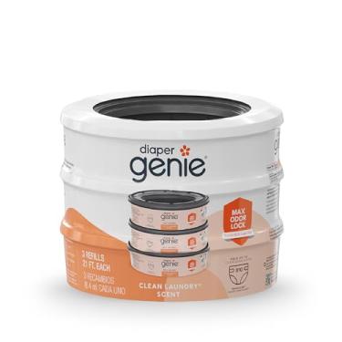 Imagem de Diaper Genie Sacos de recarga 270 (pacote com 3) Aroma de lavanderia limpo | Recargas de balde de fraldas com trava máxima de odor | Comporta até 810 fraldas recém-nascidas
