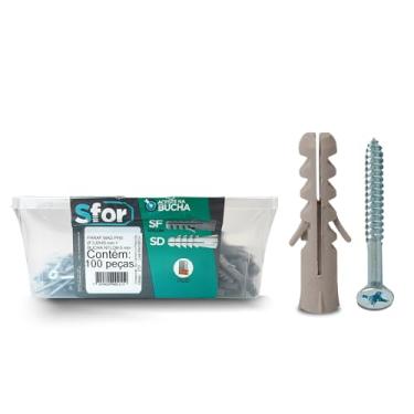 Imagem de SFOR - Bucha SF Nylon 6 com Parafuso Madeira Phillips 3,8x40mm - Kit 200 Peças (100 Buchas + 100 Parafusos) - Ideal para Fixação em Concreto e Tijolo Maciço