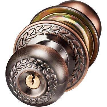 Imagem de Maçaneta De Porta De Entrada Com Fechadura E 3 Chaves Todas Iguais, Maçanetas De Porta Exterior/interior Para Quarto Ou Banheiro, Aço Inoxidável 304 S, Red Copper