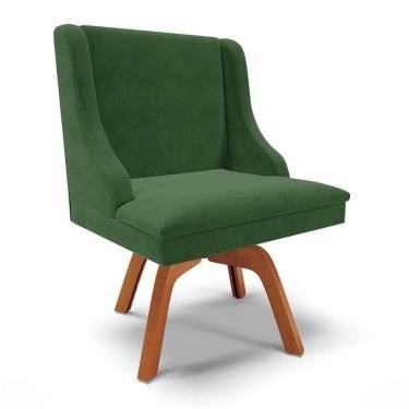 Imagem de Cadeira Estofada Para Sala De Jantar Base Giratória De Madeira Lia Suede Verde - Ibiza